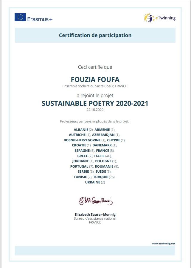 Projet Etwinning – Erasmus+ : Sustainable Poetry 2020-2021